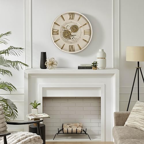 CLXEAST Mid Century Modern 24 Inch Moving Gear Walll Clock, Ivory &Gold - color: Modern Cream and Gold, size: 24 Inch