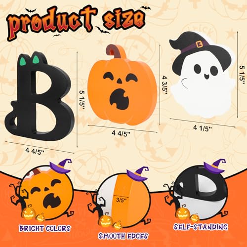 COCHIE Spooky Halloween Table Decorations Indoor Pumpkin Ghost Boo Sign Set - style: Cute