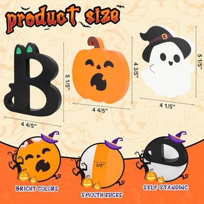 COCHIE Spooky Halloween Table Decorations Indoor Pumpkin Ghost Boo Sign Set - style: Cute