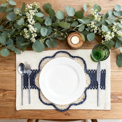 4pc Sunflower Rattan Placemat Set, Woven Boho Table Mats, Blue - color: Blue-set of 4