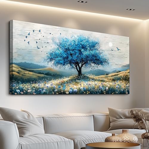 ZUITINGHUA Canvas Wall Art For Living Room Large Wall Decor For Office Bedroom Decorations The Blue Tree Landscape Pictures Farmhouse Painting Artwork Room Wall Mural Aesthetic Home Decor 30x60 In - color: Blue Tree 5, size: 60"L x 30"W