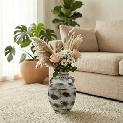 12 Inch Large Cermaic Vase, Rustic Farmhouse Flower Vase with Handmade Speckled Pottery, Brown Decorative vases for Table & Entryway Centerpiece Home Decor