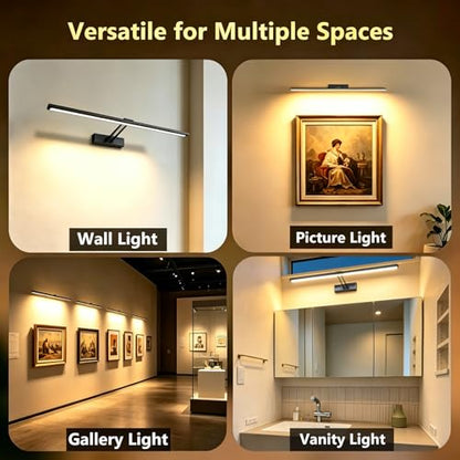 24" Wireless Picture Light, Dimmable Rechargeable Wall Light for Artwork