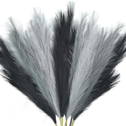Faux Pampas Grass, 8 Pcs 35.4" Tall Pampas Grass Vase Filler, Mixed Color - color: Black, Grey, Silver, size: 35.4inch-8Pcs