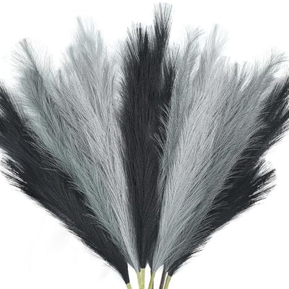 Faux Pampas Grass, 8 Pcs 35.4" Tall Pampas Grass Vase Filler, Mixed Color - color: Black, Grey, Silver, size: 35.4inch-8Pcs