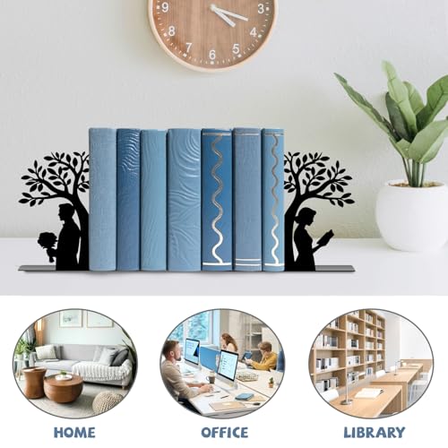 Metal Bookends Tree of Life Book Ends for Shelves - color: Black - 1 Pair Couple Under the Tree