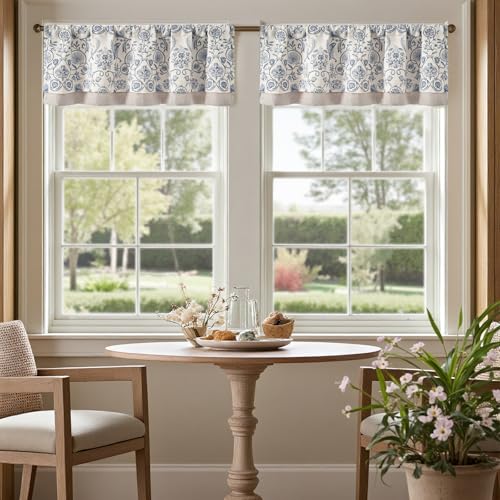 jinchan Linen Valance Kitchen Curtain 2 Panels 16 Inch Farmhouse Blue - color: *Vintage Blue, size: 50"W x 16"L (Pack of 2)