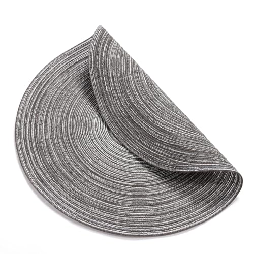 SHACOS Round Braided Placemats Set of 6 Round Table Mats 15 inch Cotton Washable for Holiday Party (Black Gray, 6) - color: Black Gray, size: Set of 6