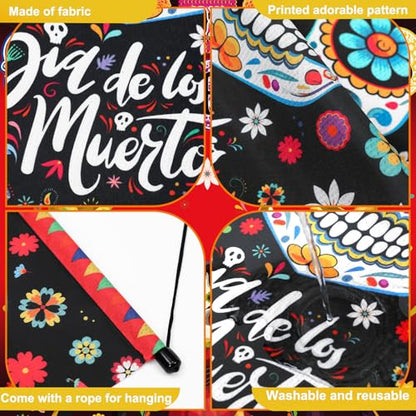 Tegeme 3 Pcs Day of the Dead Door Flag Dia De Los Muertos Front Door Decor - style: Day of the Dead