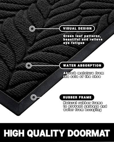 Yimobra Leaf Pattern Door Mat, 36 x 24 in, Black - color: Black, size: 36x24 in