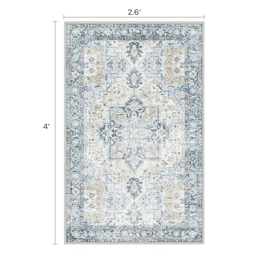 BESBLEE 2'6"x4' Washable Runner Rug Non Slip for Hallway, Blue/Gold - color: Blue/Gold, size: 2'6" x 4' (Runner)