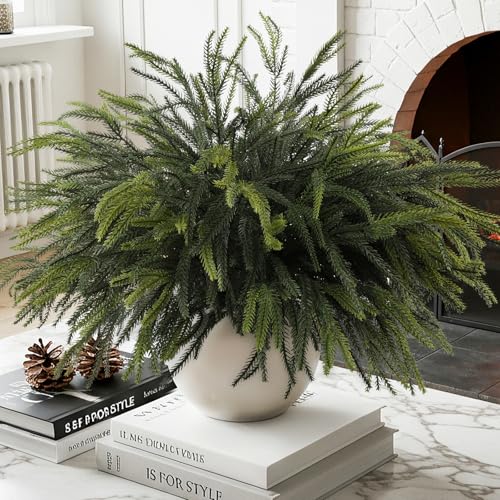 12Pcs Christmas Norfolk Pine Stems, 24'' Real Touch Branches Greenery Picks - color: Green