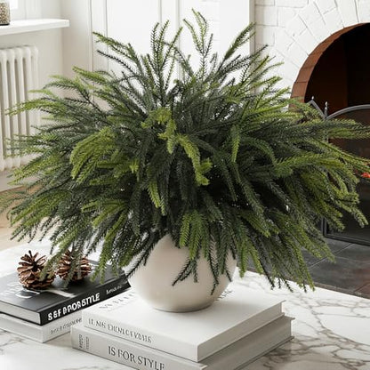 12Pcs Christmas Norfolk Pine Stems, 24'' Real Touch Branches Greenery Picks - color: Green