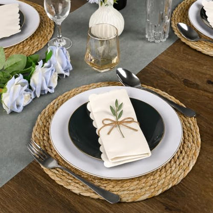 Set of 12 Round Woven Placemats, 13 Inch Rattan Chargers for Dinner Plates, Wicker Placemats, Boho Farmhouse Rustic Braided Jute Table Mats for Kitchen Dining Party Decor