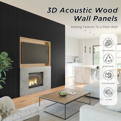 SMARTSTANDARD 4 Pack 105.9" x 12.6" Wood Slat Wall Panels, Matte Black - color: Matte Black, size: 106" x 50.4"