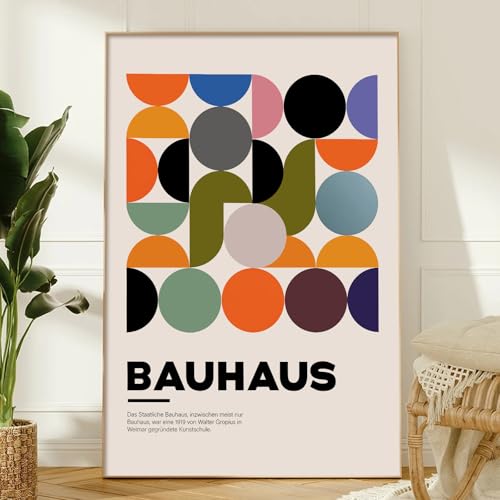 Bauhaus Canvas Wall Art Mid Century Modern Poster Abstract Boho Art Prints Modern Geometric Abstract Minimalist Wall Art Bauhaus Exhibition Poster Minimalist Geometric Painting 16x24in No Frame - color: Colorful Bauhaus