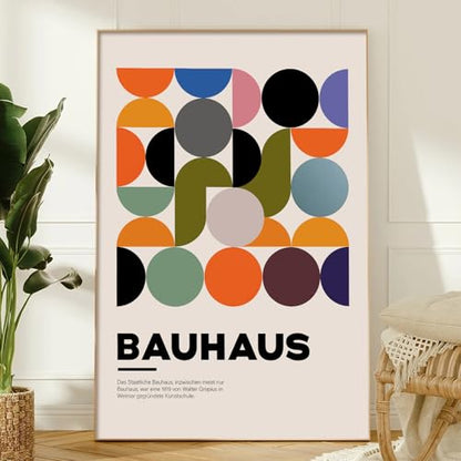 Bauhaus Canvas Wall Art Mid Century Modern Poster Abstract Boho Art Prints Modern Geometric Abstract Minimalist Wall Art Bauhaus Exhibition Poster Minimalist Geometric Painting 16x24in No Frame - color: Colorful Bauhaus