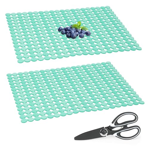 Kitchen Sink Mat,2 Pack Sink Protectors for Kitchen Sink with Scissors - color: Light Green