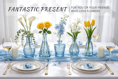 SUPMIND Blue Glass Bud Vases Set of 6, Small Flower Vases for Centerpieces - color: Blue