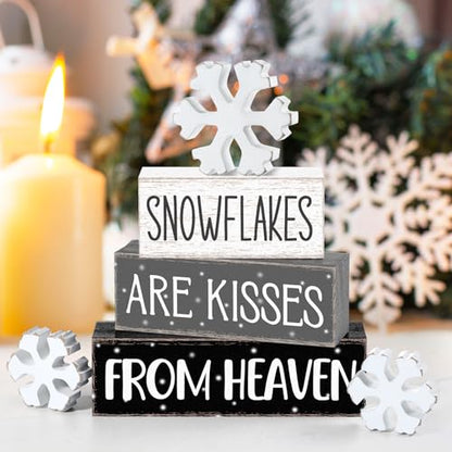 Yousoontic 4 Pcs Winter Snowflakes Figurines Set, Rustic Farmhouse Decor - style: Snowflakes