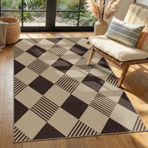 JTJ Easy Jute 3x5 Outdoor Rug, Black & Beige Diamond Pattern, Washable - color: Tan Diamond, size: 3' x 5' (Rectangular)