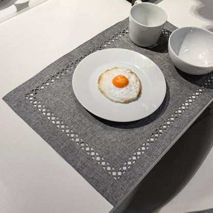Placemats Set of 6 for Dining Table with Hollow Edge Design- Table Mats 12x 18 Inch, Cloth Place mats Machine Washable (Grey 6pcs) - color: H-grey, size: 6 pcs