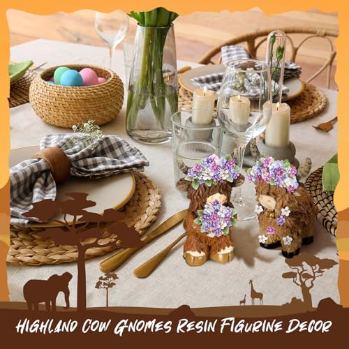 2 Pcs Resin Highland Cow Figurines Decor, Lilacs Theme - style: Lilacs