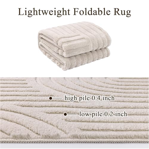 SHACOS Soft Cozy Fluffy Arch Pattern High-Low Pile Runner Rugs 2x10 Beige - color: Beige, size: 2'x10'
