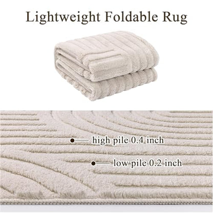 SHACOS Soft Cozy Fluffy Arch Pattern High-Low Pile Runner Rugs 2x10 Beige - color: Beige, size: 2'x10'