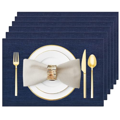 Navy Blue Vinyl Placemats Set of 6, Heat Resistant Table Placemats - color: Navy Blue