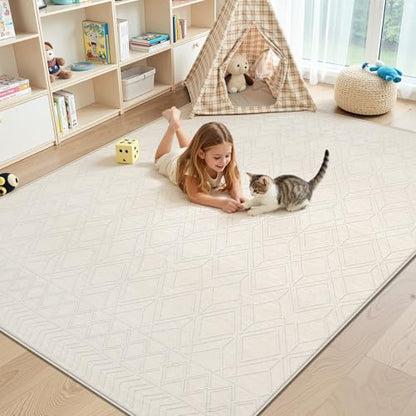 5x7 Area Rugs Washable Rug: Geometric Moroccan Farmhouse Rugs Large Living Room Rug Modern Neutral Soft Non-Slip Low Pile Printed Pattern Carpet for Bedroom Dining Room Nursery Office (Beige, 5'x7') - size: 5' x 7' (Rectangular)