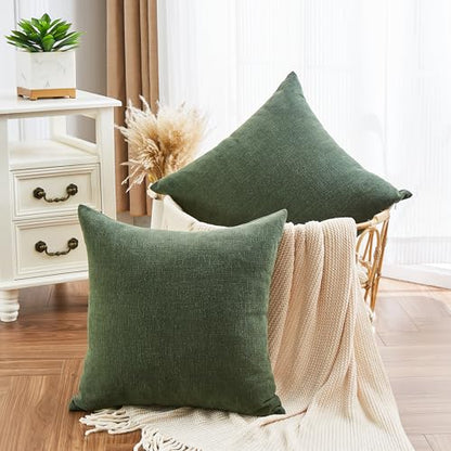 GAWAMAY Dark Green Chenille Throw Pillow Covers 20x20 Set of 2 for Couch - color: Dark Green, size: 20" x 20" (Pack of 2)