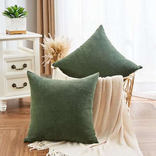 GAWAMAY Dark Green Chenille Throw Pillow Covers 24x24 Set of 2 for Couch - color: Dark Green, size: 24" x 24" (Pack of 2)