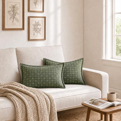 AVOIN colorlife Olive Green Flange Edge Throw Pillow Covers 20x12 Inch 2PC - color: Olive Green, size: 20" x 12" (Pack of 2)