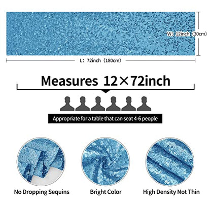 Pufogu 12 x 72 inches Blue Sequin Table Runner, 2 Packs - color: Blue