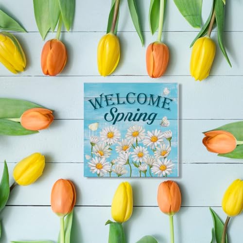Spring Decor Welcome Spring Daisy Wooden Sign, Farmhouse Home - color: a-20