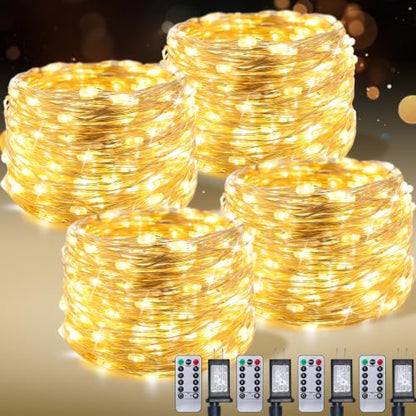 4PACK 100FT 300LEDs Fairy Lights Plug in,Silver Wire,Warm White - color: Warm White, size: 4*100FT 300Leds