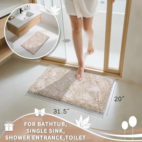 Yimobra Chenille Bathroom Rugs Non Slip, Extra Thick Soft Absorbent Bath Rug 31.5x20 Inch, Machine Washable Quick Dry Bath Mat for Bathroom Floor, Tub and Shower, Home Decor Accessories, Khaki - color: Khaki, size: 31.5" X 20"