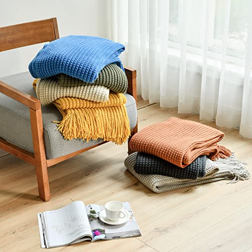 Blagic Knit Throw Blanket for Couch and Bed with Tassels,Camel, 50"x60" - color: I-camel, size: 50 × 60 in