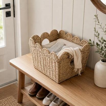 Scalloped Storage Baskets Set of 2, Built-In Handles
