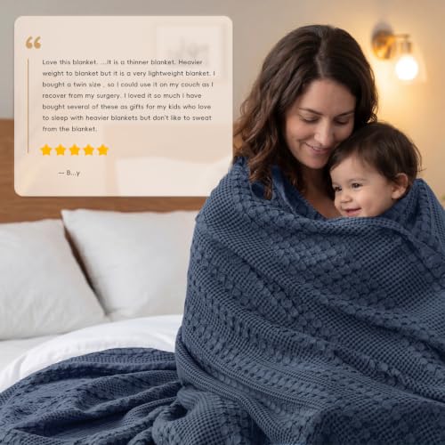 PHF Lightweight 100% Cotton Waffle Throw Blanket for Couch, Indigo - color: 11 Indigo, size: Throw(50"x60")