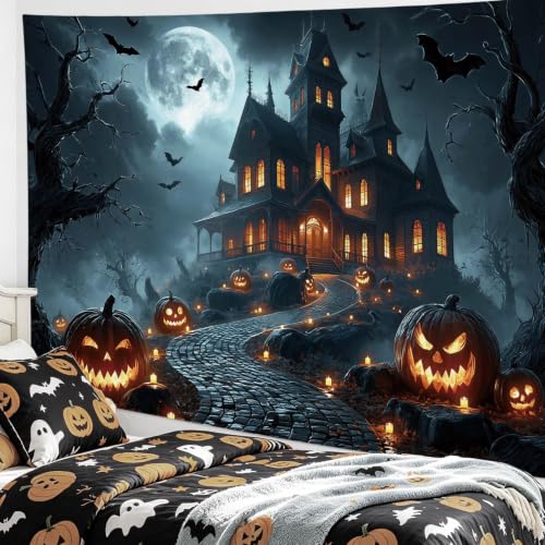 WEENEO Gothic Halloween Tapestry for Bedroom,Spooky Haunted House,60"x40" - color: Black Grey, size: 40"L x 60"W