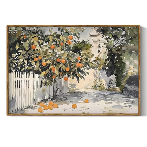 InSimSea Framed Canvas Wall Art Vintage Decor Country Orange Trees Earthy Room Decor Aesthetic Oil Painting Wall Picture Farmhouse Prints Artwork for Kitchen Living Room Bedroom 16x24in - color: Orange Tree, size: 24"L x 16"W