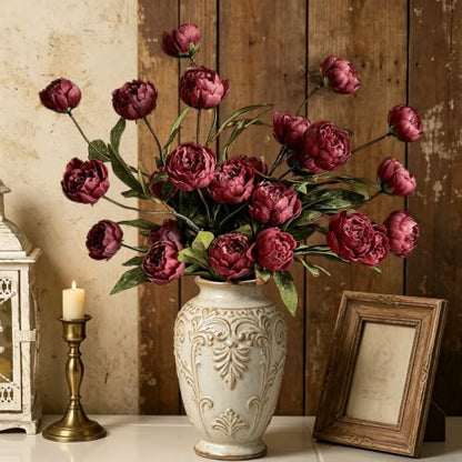 6Pcs Burgundy Peony Artificial Flowers for Vase - color: Burgundy, size: 6Pcs