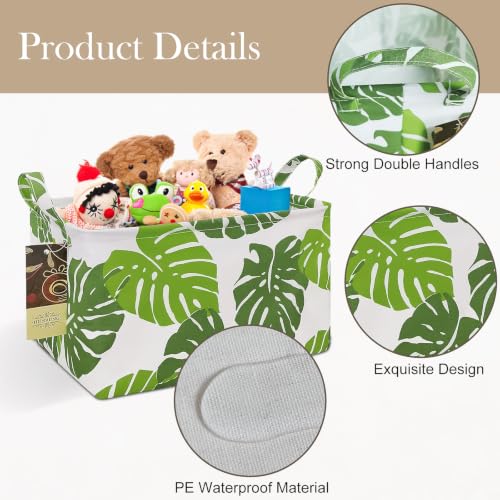 Rectangle Foldable Storage Basket Handles For Home, Leaf - color: Leaf