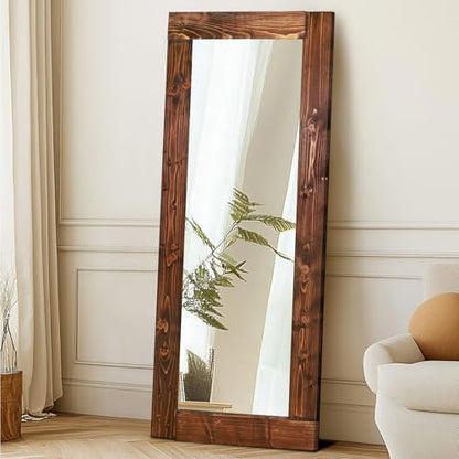 58x24in Full Length Mirror, Solid Wood Convex Frame, Brown - color: Brown-convex Frame, size: 58"L x 24"W