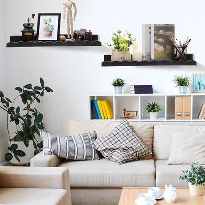 Suzile 2 Pcs Scalloped Floating Wall Shelves,23",Black - color: Black, size: 23"