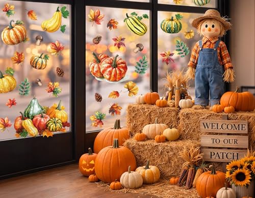 8 Sheets Fall Pumpkin Window Clings, Autumn Window Stickers Decorations - color: Fall Pumpkin