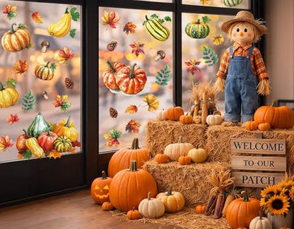 8 Sheets Fall Pumpkin Window Clings, Autumn Window Stickers Decorations - color: Fall Pumpkin