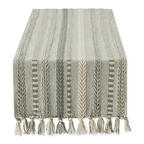 DII Braided Stripe Table Runner, 15x72 with 2.5" Fringe, Artichoke Green - size: 15x72" (15x77", Fringe Included)